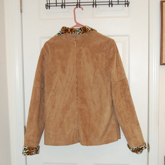 E Studio Women's Leopard Lined Long Sleeve Suede Zipper Jacket No Size Tag (S-M) - Picture 7 of 10